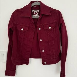 Michael Kors Red Jean Jacket with Pointed Collar